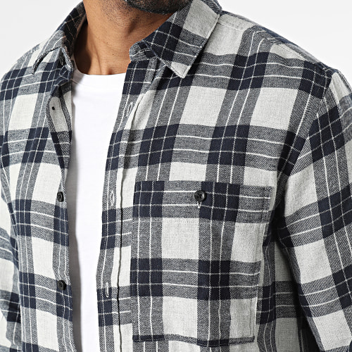 Chemise Manches Longues A Carreaux Bone Life Gris Bleu Marine