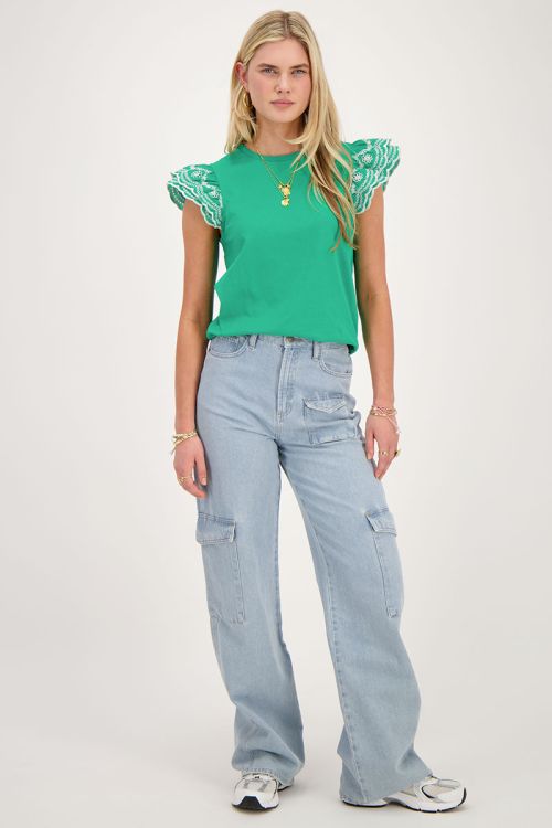 Groene top met embroidery mouwen