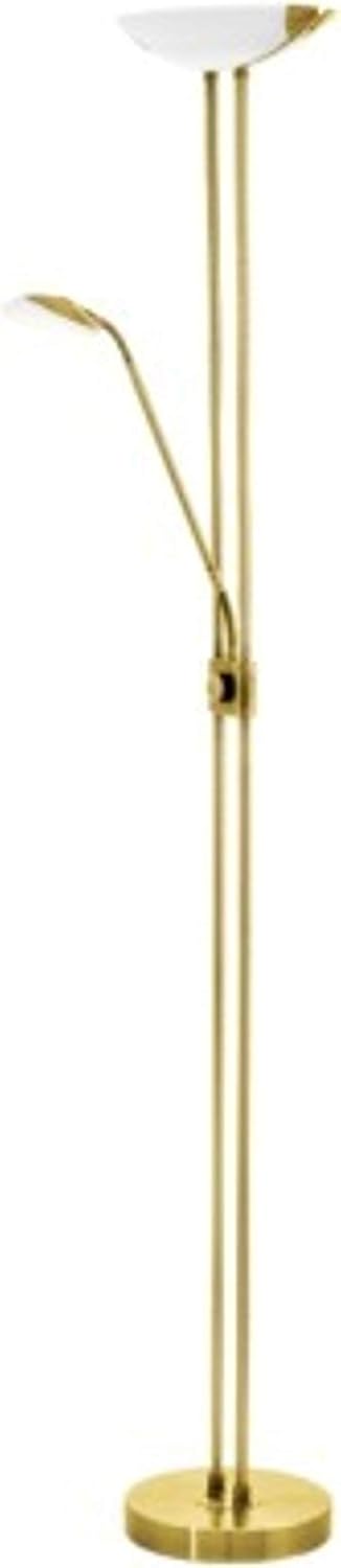 EGLO LED Stehlampe Baya LED, 2 flammige Stehleuchte dimmbar, Standleuchte aus Metall in Messing, Glas in Weiß, Wohnzimmerlampe, Deckenfluter mit Leselampe, warmweiß