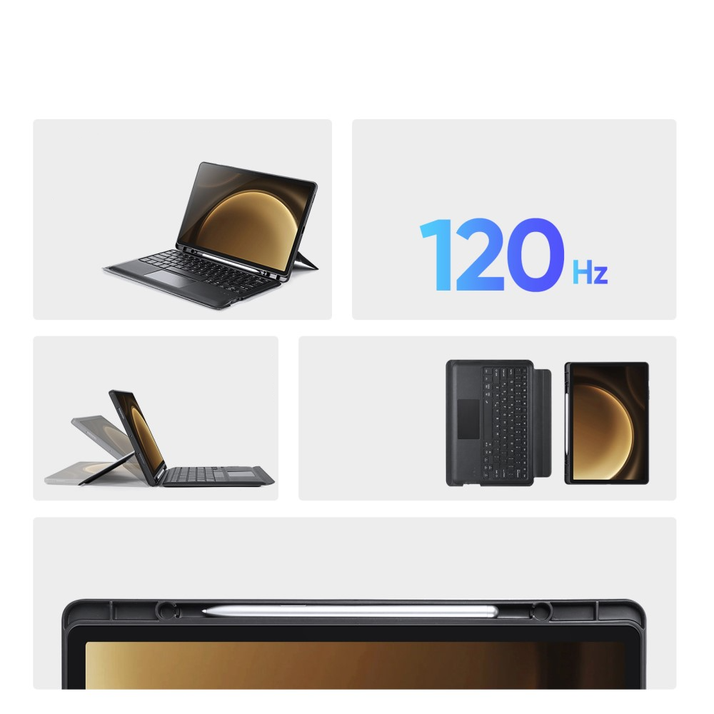 2in1 Samsung Galaxy Tab S9 FE  Plus Leder Tasche Magnetische Bluetooth Tastatur   S-Pen Halterung (QWERTY) - Schwarz