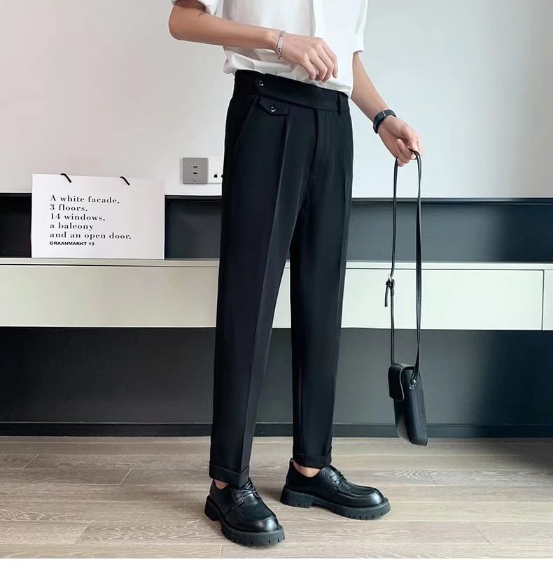 Cowpow - Mid Rise Plain Straight Leg Dress Pants