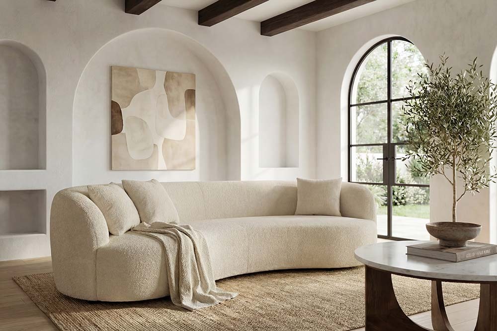 Modernes Sofa ATELIER 230cm beige Bouclé 3-Sitzer Couch inkl. Kissen