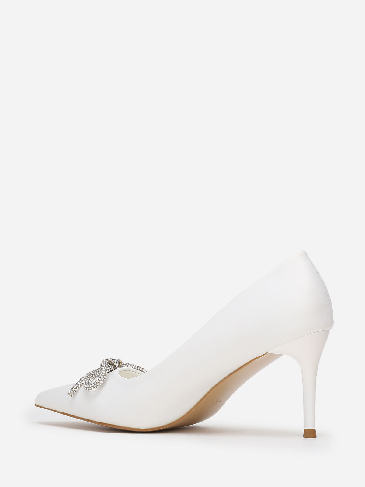 Escarpins pointus avec nœud en strass- Blanc