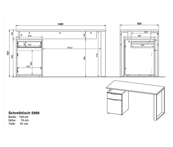 Schreibtisch mit Container »Hasselt«