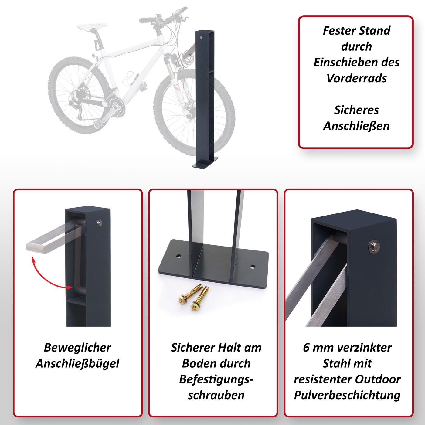 Fahrradbügel MCW-G20, Fahrradständer Anlehnbügel, verzinkter Stahl Outdoor-pulverbeschichtet 96x24x10cm ~ anthrazit