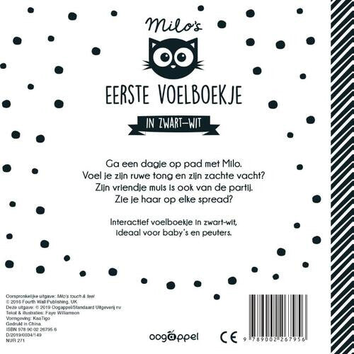 Uitgeverij oogappel milo's eerste voelboekje in zwart-wit