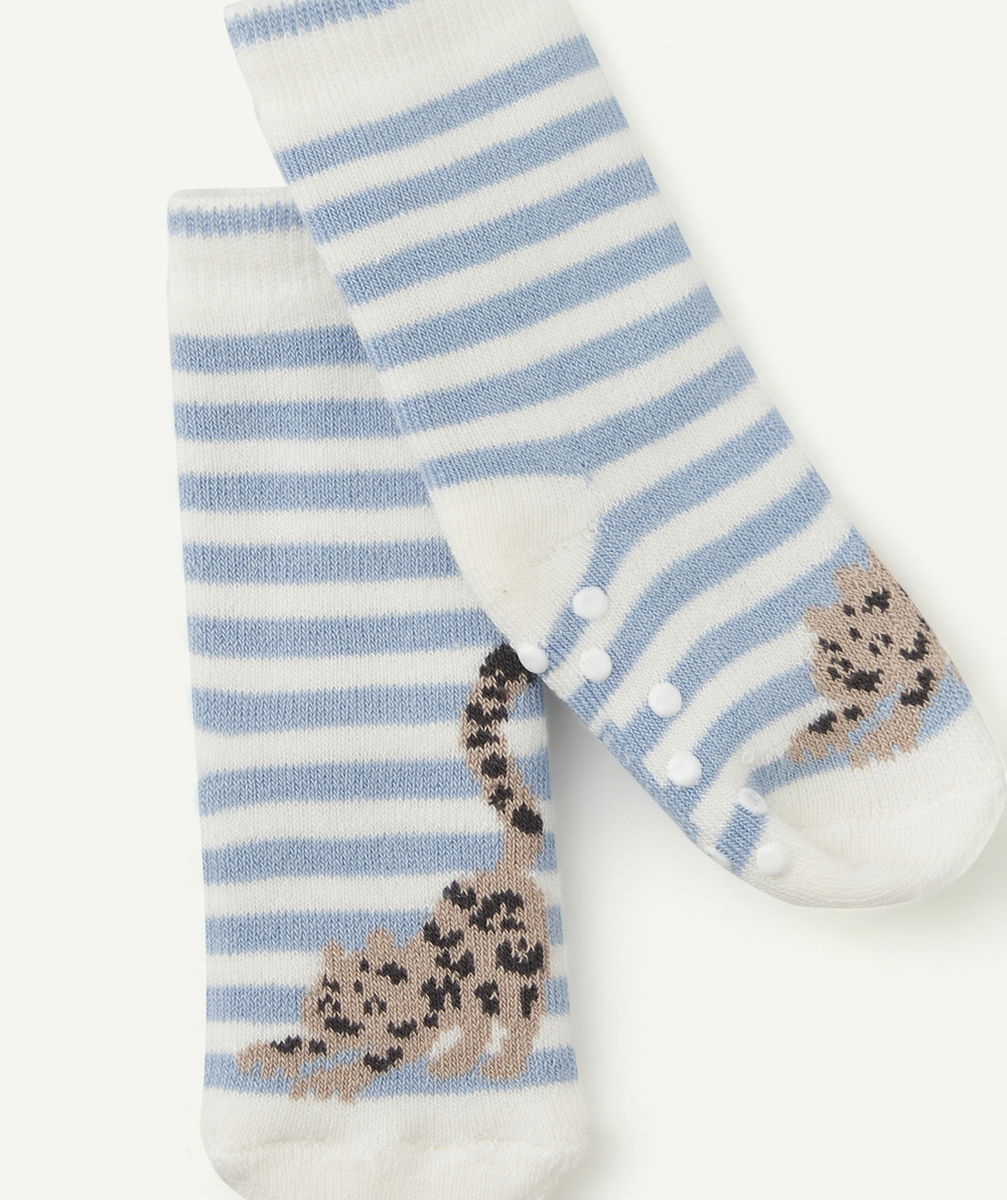 LA PAIRE DE CHAUSSETTES BÉBÉ FILLE ANTIDÉRAPANTES EN COTON BLEU ET BLANCHE