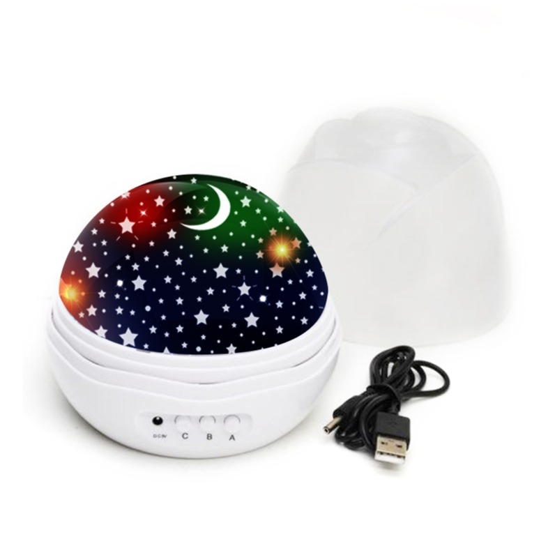 Mini LED Sternenhimmel Projektor 360° Rotierendes Kinder Nachtlicht USB Galaxy Nachttisch Lampe mit 8 Leuchtmodi (USB/Batteriebetrieben) - Weiss
