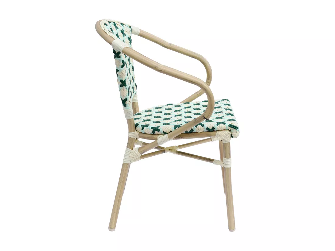 Fauteuil de terrasse bistrot parisien en aluminium et rotin vert foncé