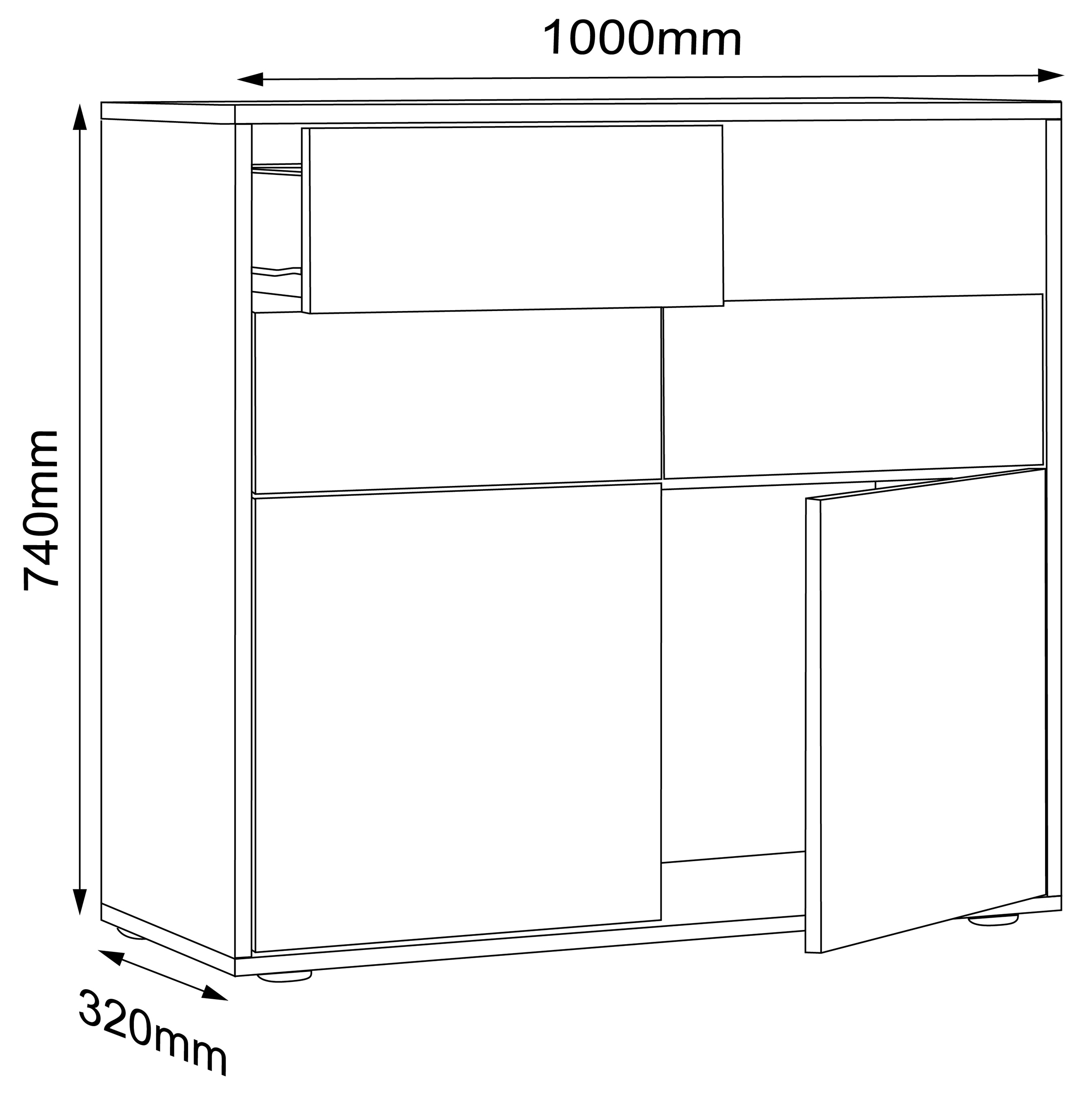 VCM Holz Kommode Sideboard Highboard Anrichte Schrank Büromöbel Salia Breite 100 cm Schublade Drehtüren