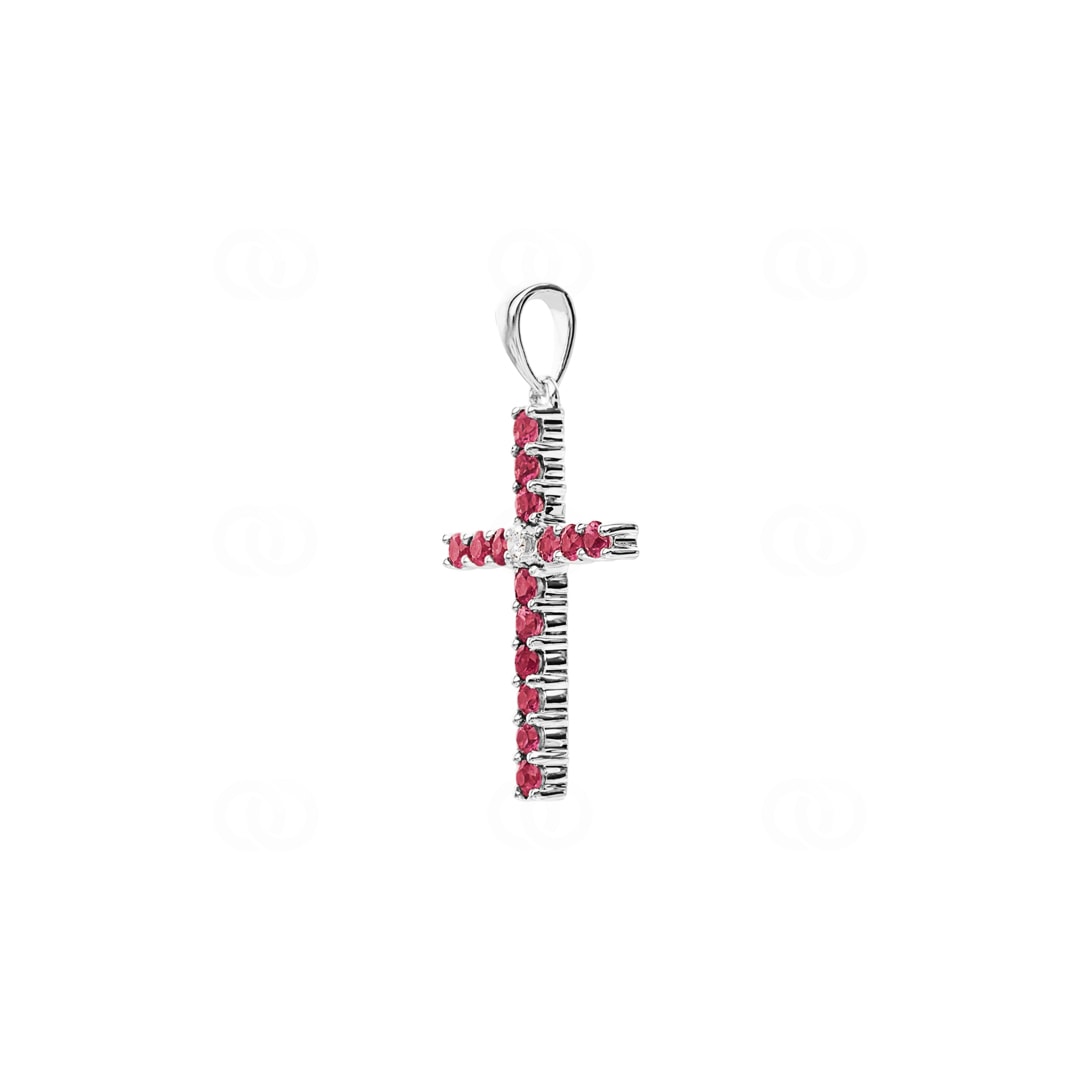Kreuzanhänger 750/18 K Weissgold mit Rubinen & Diamant 0.01 ct H/si
