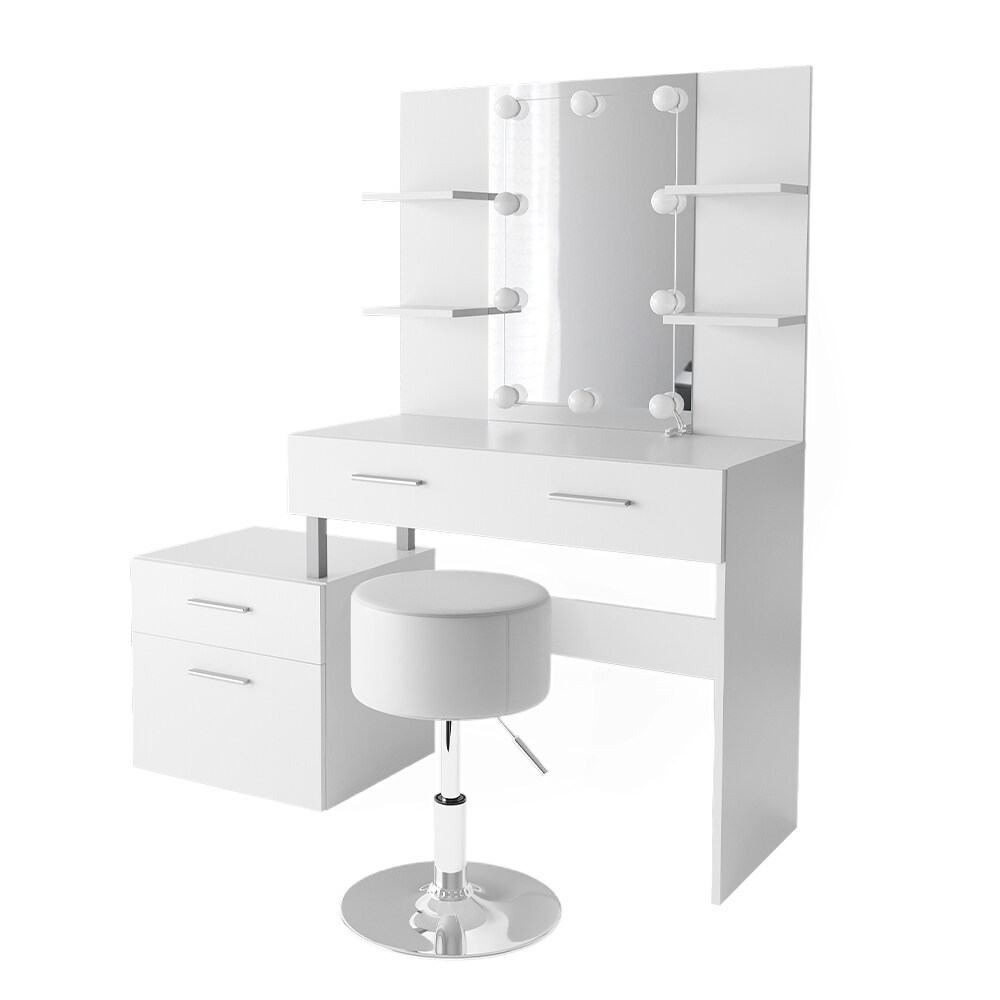 Vicco Schminktisch Frisiertisch Frisierkommode Maria Weiß mit Spiegel LED Hocker