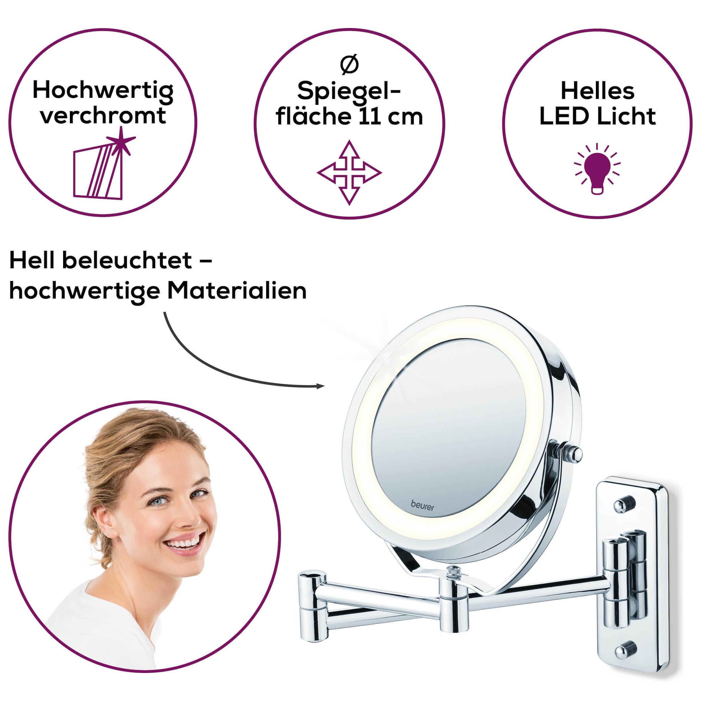 BEURER Kosmetikspiegel »BS 59 Kosmetikspiegel, inkl. Schrauben zur Wandmontage« Beleuchtung durch 12 LEDs, mit 5-fach Vergrösserung