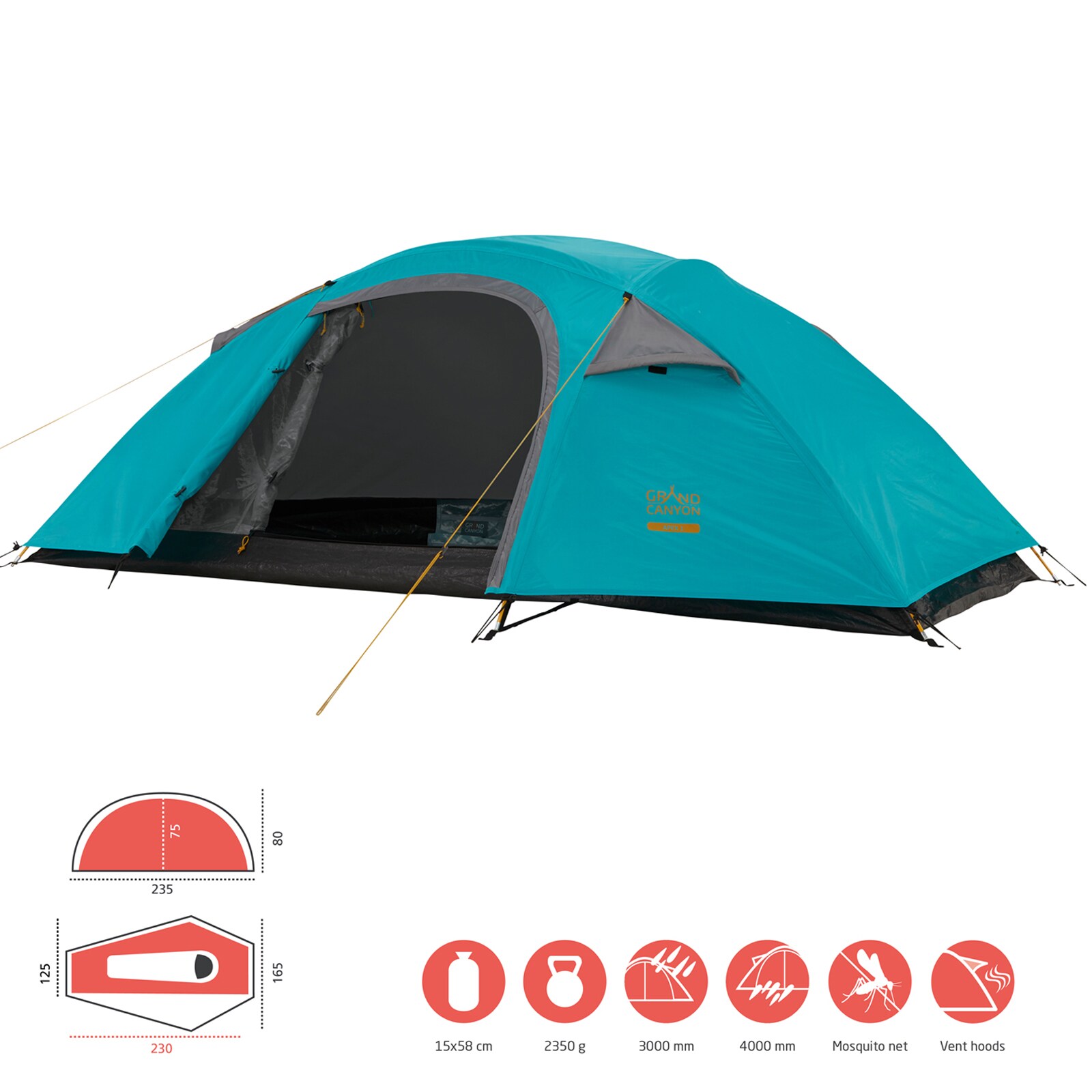 GRAND CANYON Apex 1 Personen Geodät Trekking Zelt Einmann Camping 2,3 kg Leicht Farbe: Blue Grass