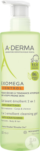 A-Derma Exomega Control Gel Lavant Emollient 2en1 Anti-Grattage Peau Sèche Tendance Atopique 500ml