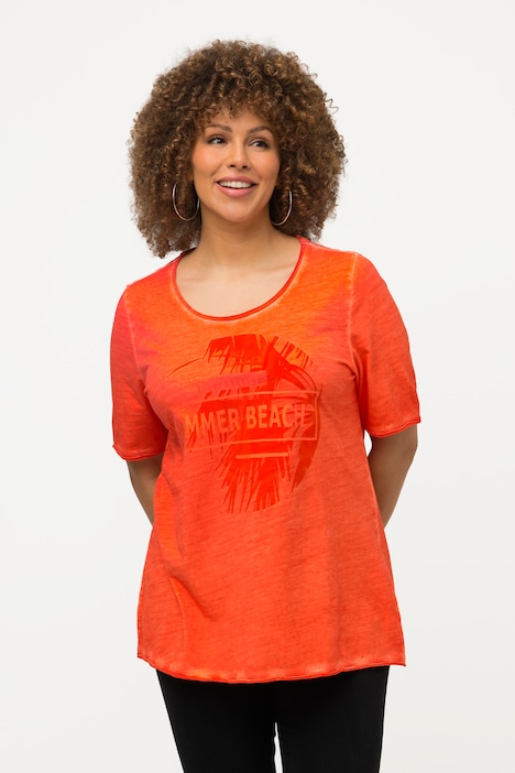 T-Shirt, Palmen-Flockdruck, Rundhals, Halbarm