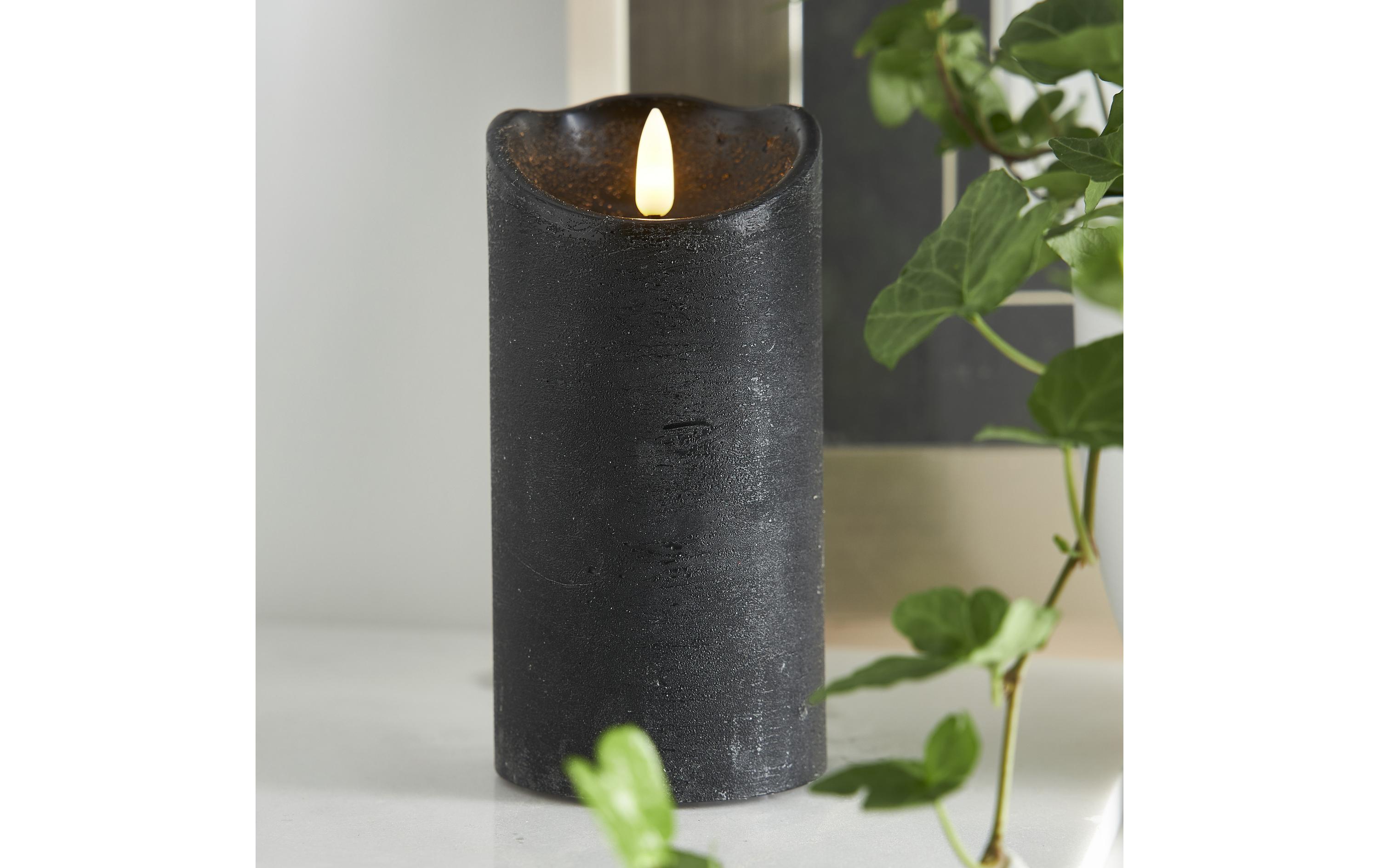 LED-Kerze Flamme Rustic, Ø 7.5 x 15 cm, SchwarzLED-Echtwachskerze für Innenbereich mit Timer-Funktion