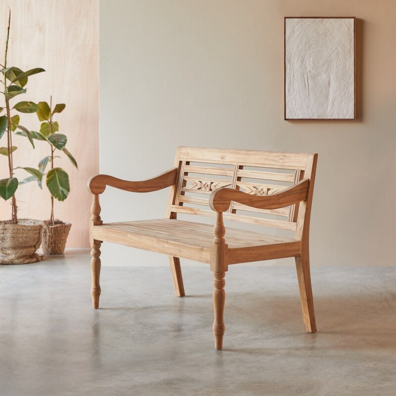 Banc Marceau en teck massif recyclé, largeur 120 cm