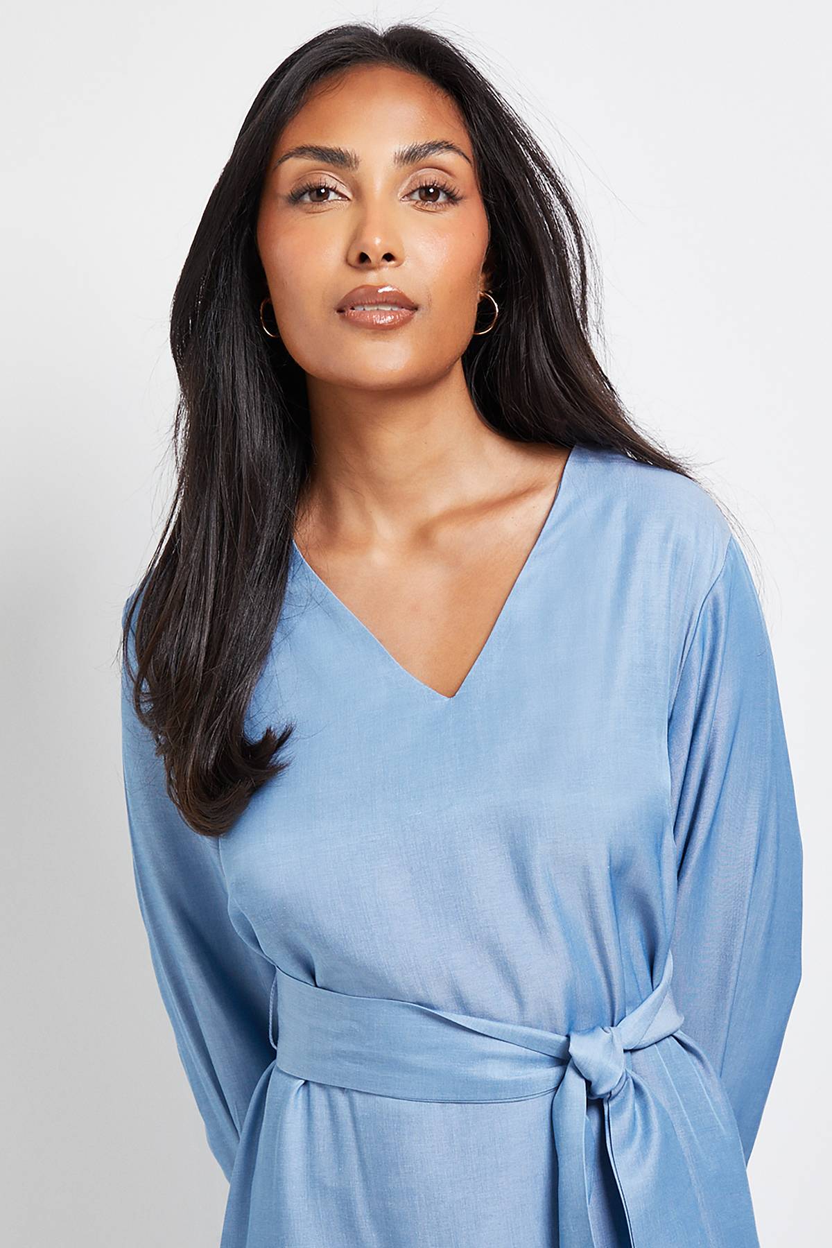 Wallis Robe Midi à Nouer à la Taille Effet Denim Petite