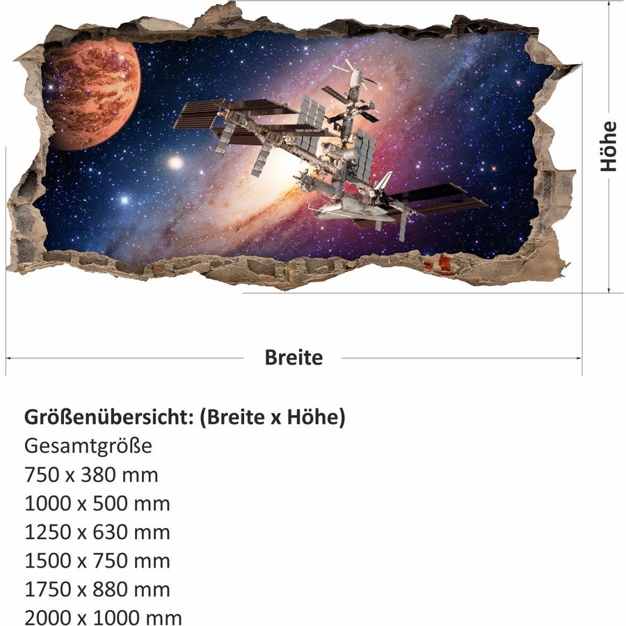 Nikima Wandtattoo 175 Weltall Raumstation - Loch in der Wand in 6 vers. Größen bunt
