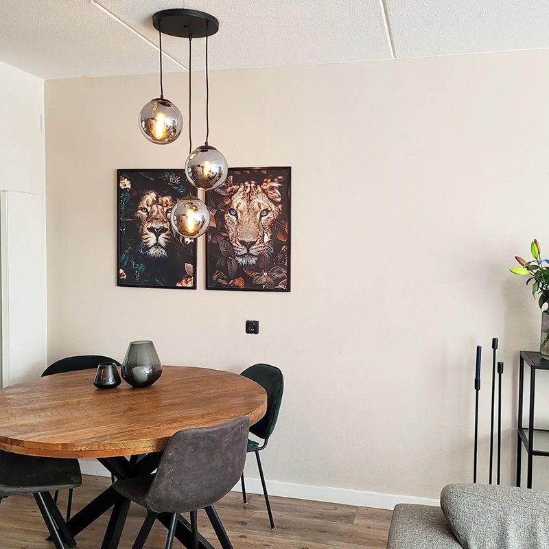 Art deco hanglamp zwart met smoke glas 3-lichts - Pallon