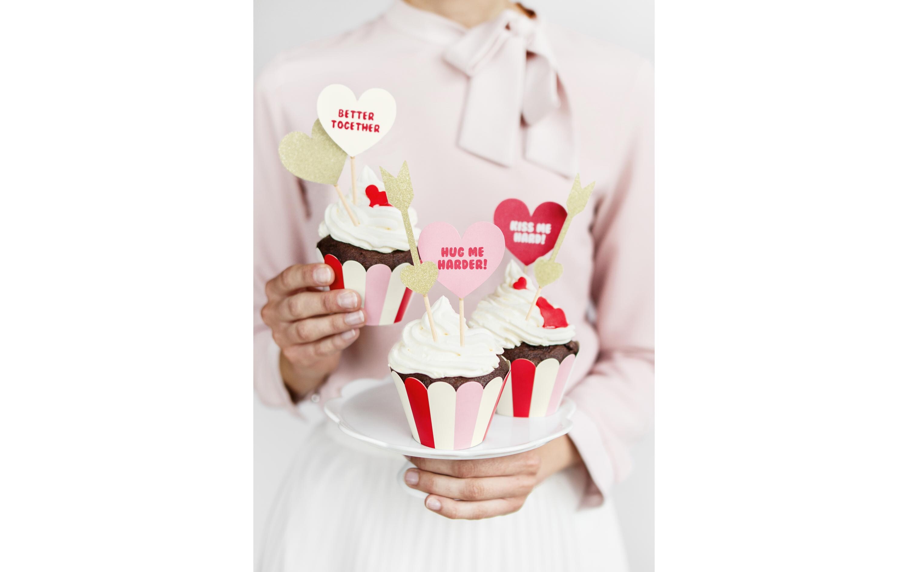 Kuchen-Topper Herzen 11 cm, 6 Stück, GoldCake Topper – Kuchenstecker für die Hochzeitstorte oder als Kuchendekoration für die Verlobungsfeier