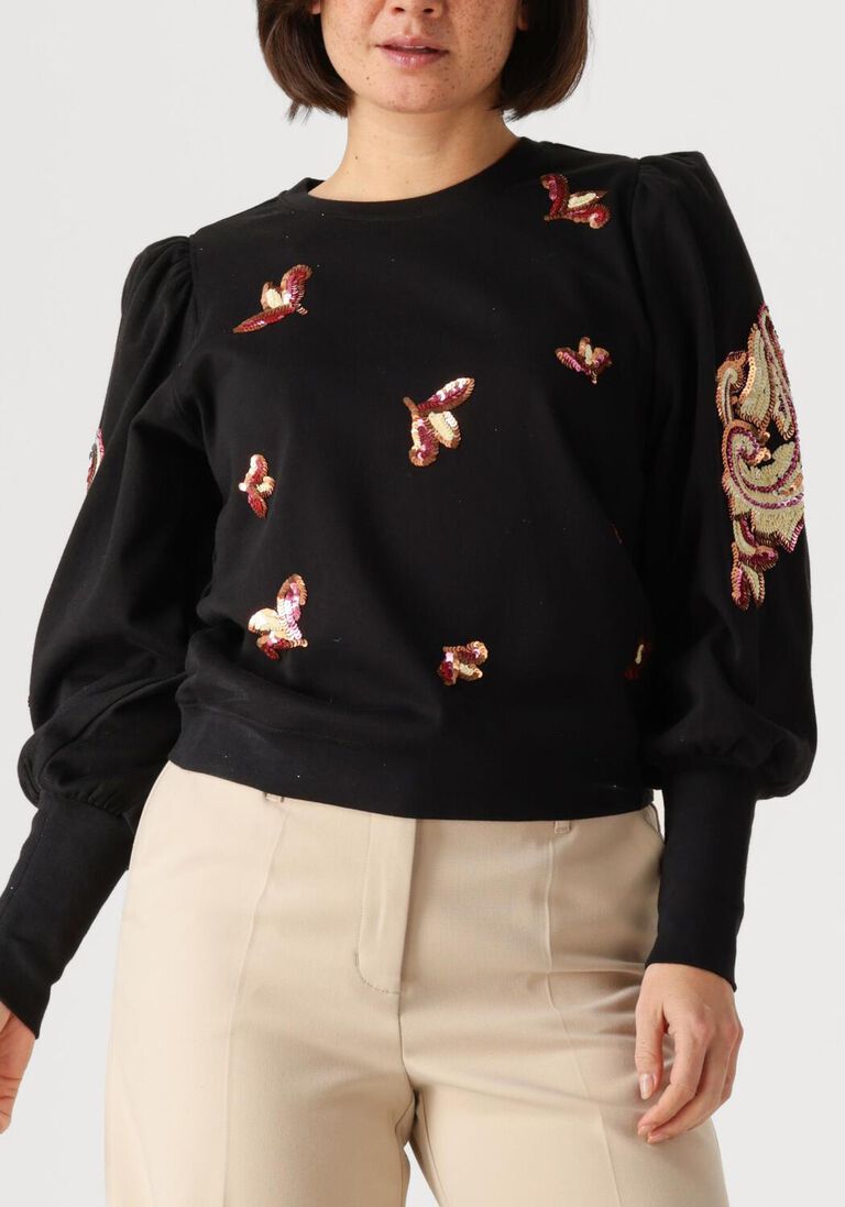 zwarte summum trui puff sleeve embellished sweater