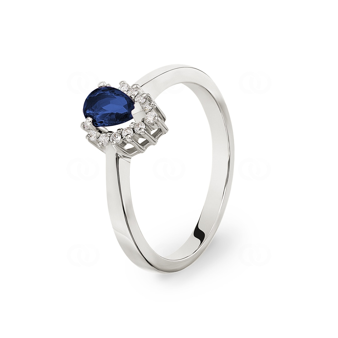 Damenring 750/18 K Weissgold mit Diamanten 0.11 ct H/si & Saphir 0.46 ct