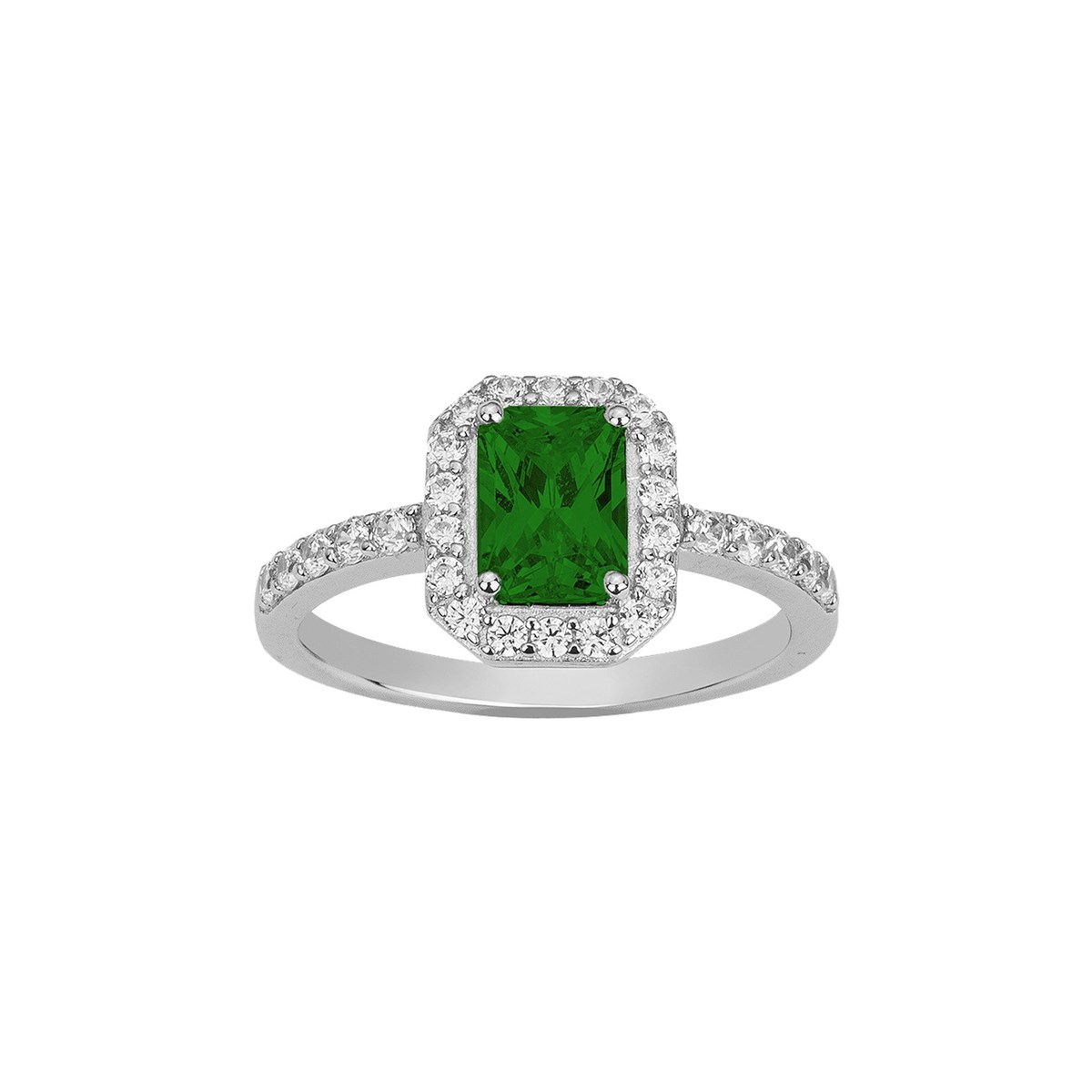 Bague en Argent avec oxyde de zirconium vert emeraude