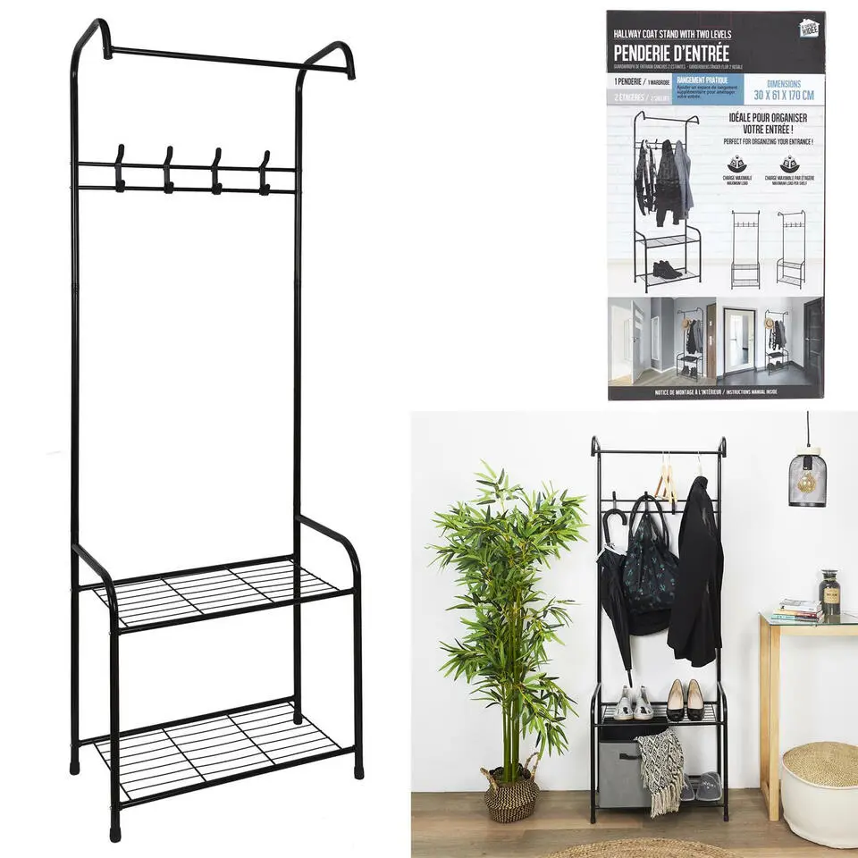 Home Deco Factory Kapstok - zwart - metaal - 61 x 30 x 170 cm