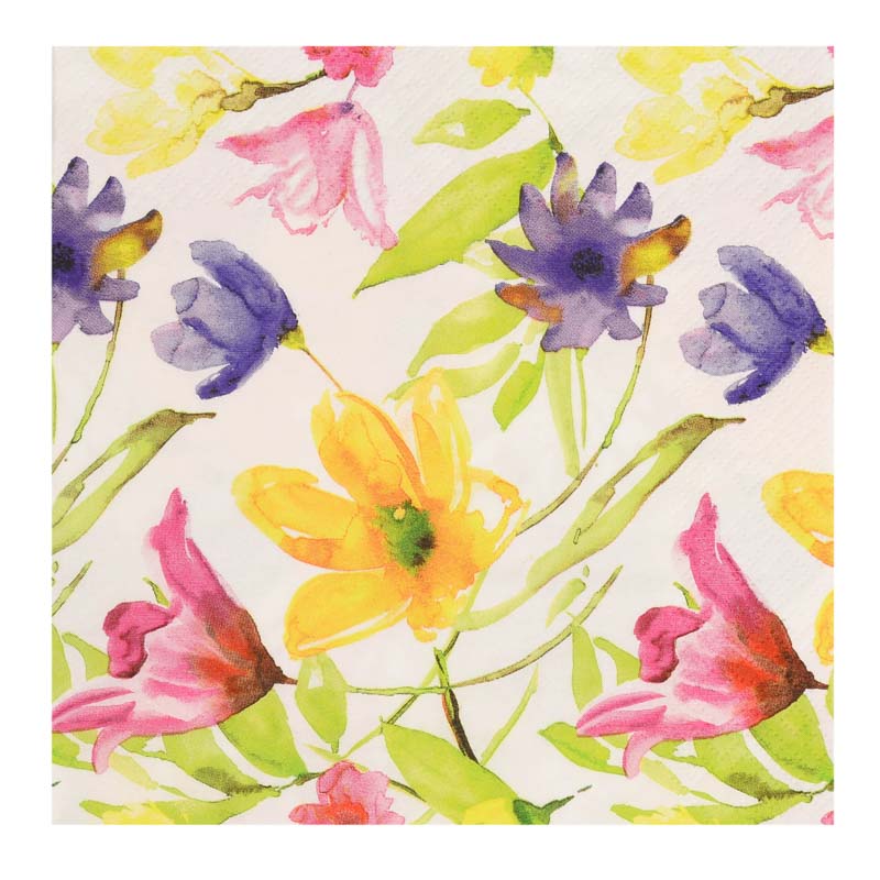20 serviettes 'Fleurs aquarelles'