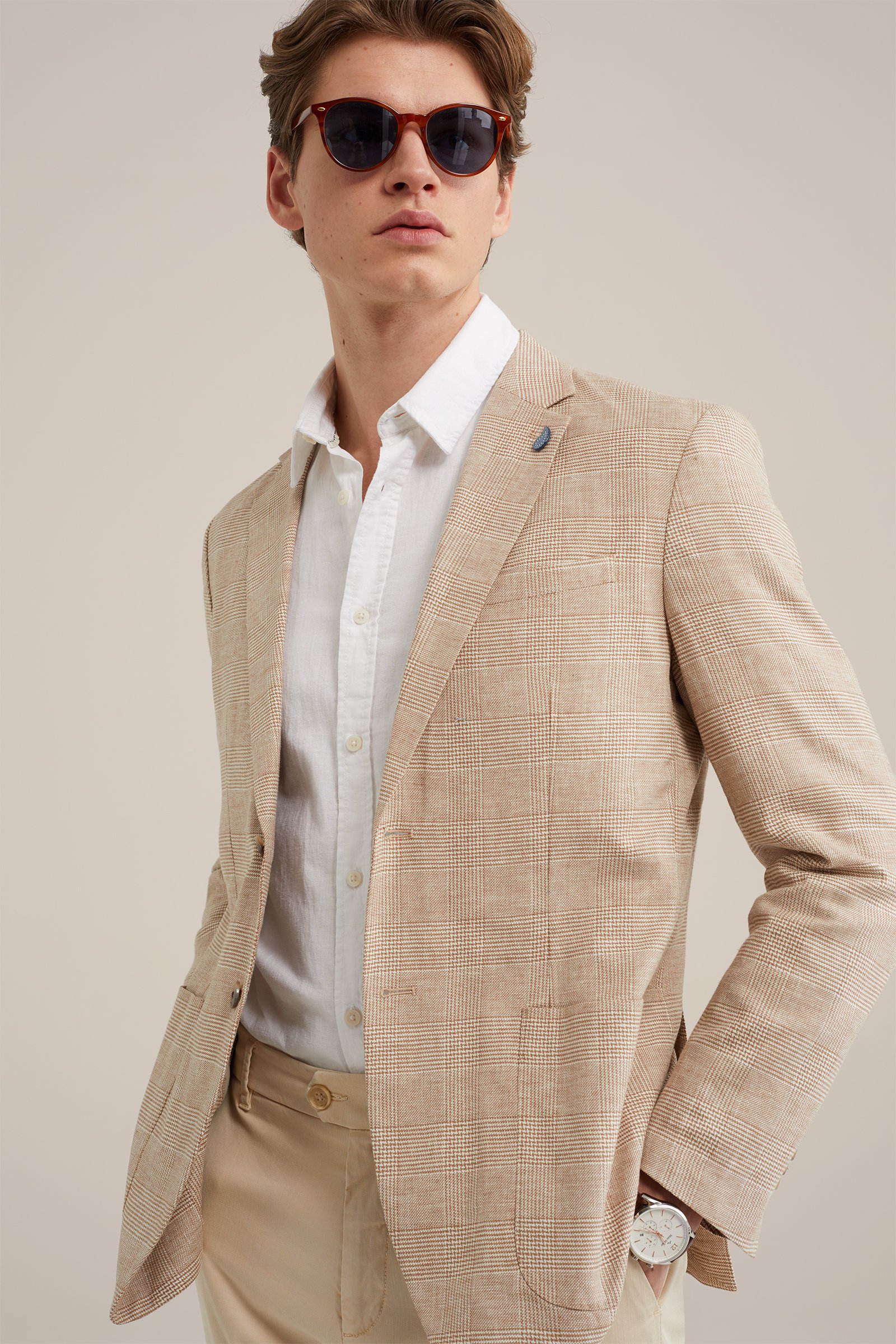 slim fit blazer met dessin WE Fashion Beige