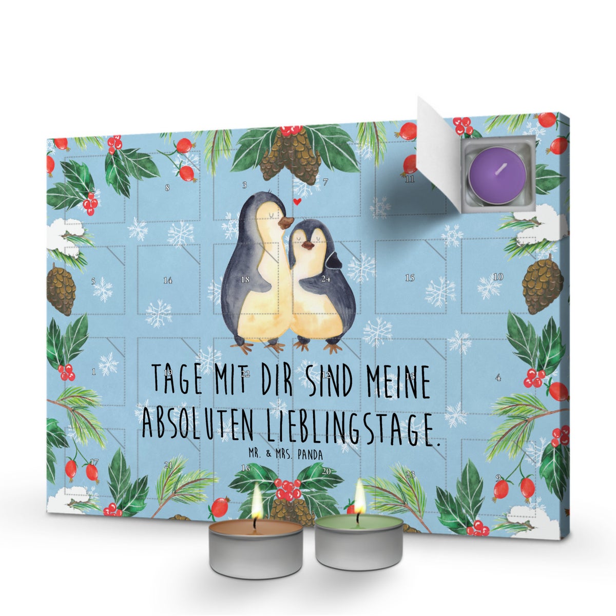 Mr. & Mrs. Panda Geurkaars Adventskalender Pinguïn Knuffelend - Pastelblauw