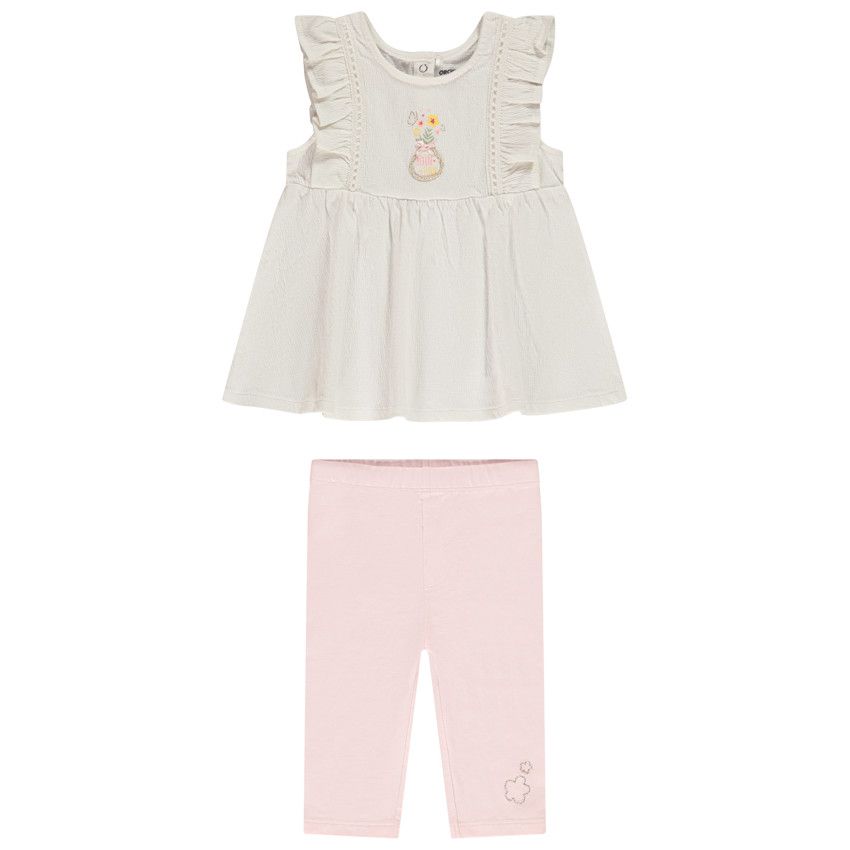 Ensemble en jersey tunique brodée + caleçon pour bébé fille - Ecru