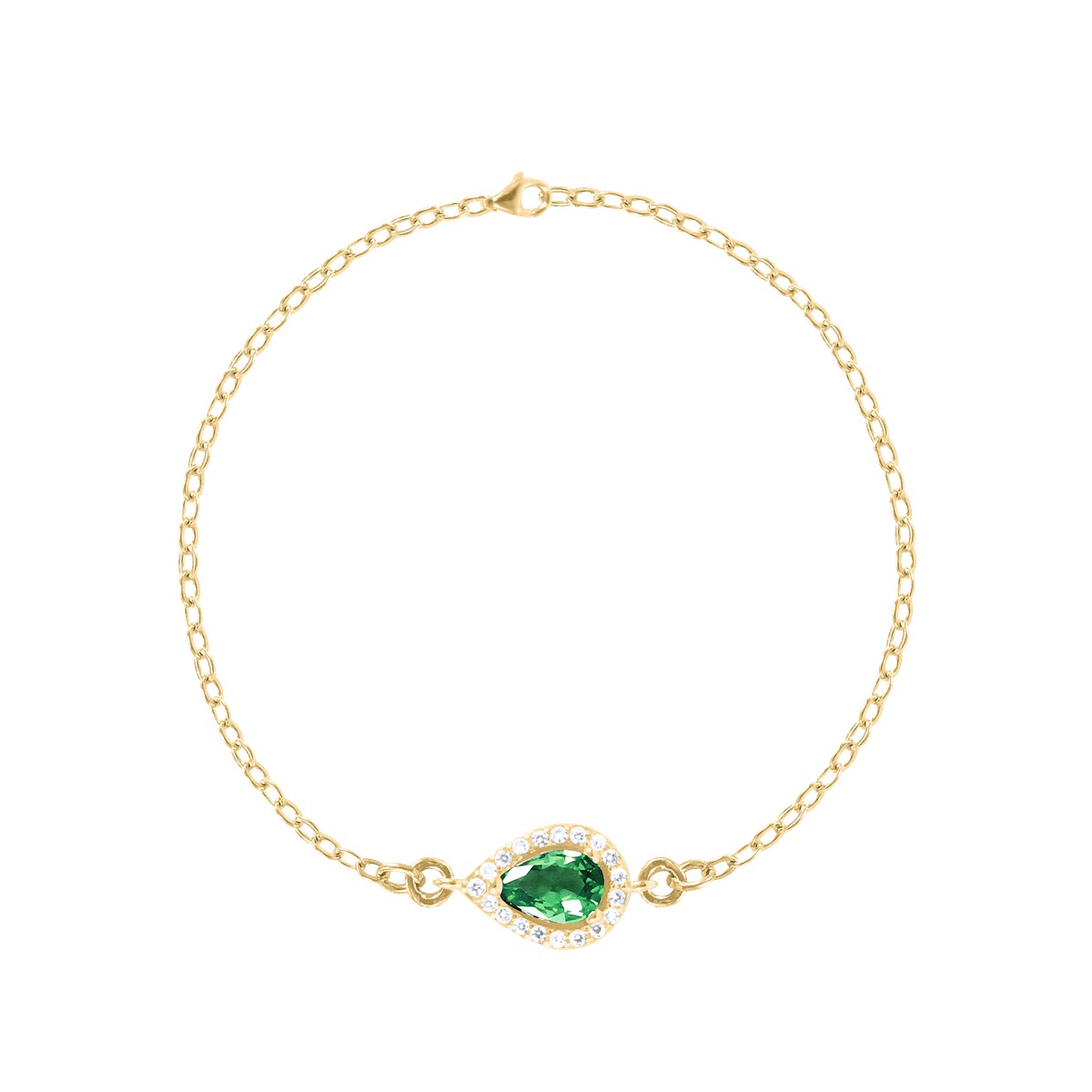 Bracelet plaqué or avec oxydes de zirconium teinte émeraude