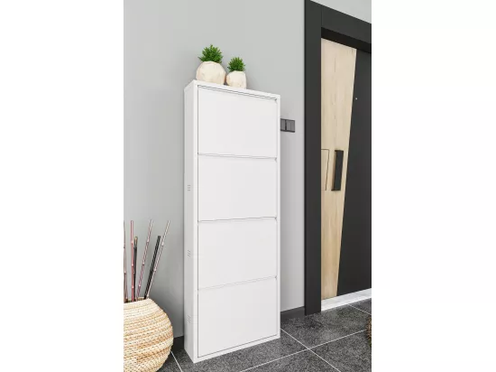 Meuble à chaussures Gonzalo, Meuble à chaussures en métal, Armoire d'entrée polyvalente, Rangement pour chaussures, 50x15h138 cm, Blanc