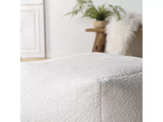 ALBANE - Pouf carré 53x53cm tissu bouclette blanc