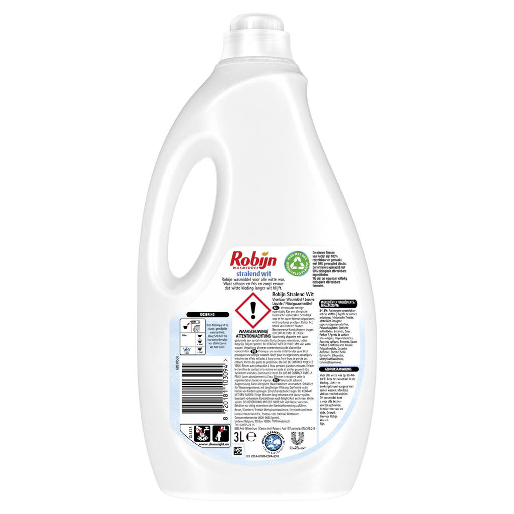 Robijn wasmiddel witte wasvloeibaar wasmiddel Stralend Wit - 3 x 60 wasbeurten - 180 wasbeurten