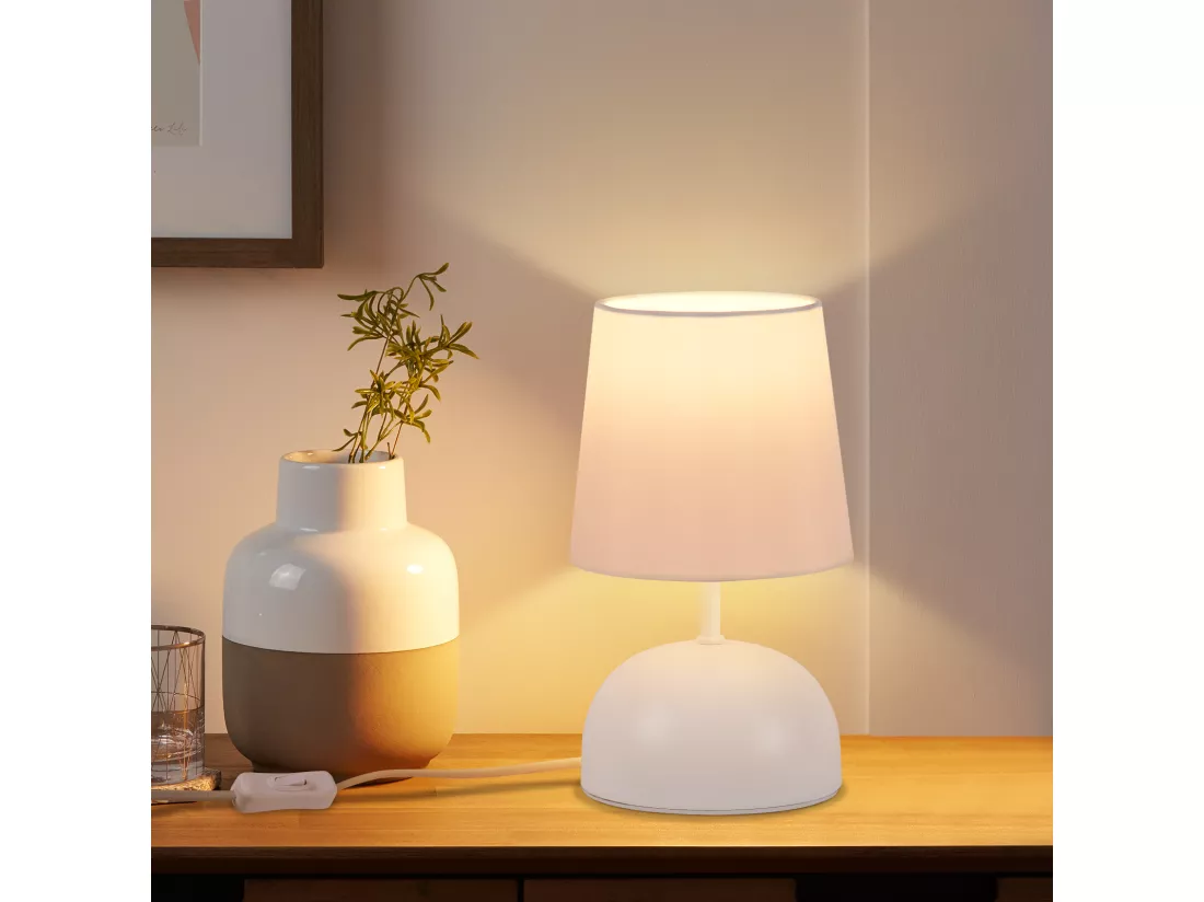 NETTLIFE Lampe de chevet Lot de 2 lampes de table avec câble Blanc Tissu Lampe de nuit Moderne Chambre à coucher Design
