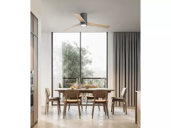 Ventilateur de Plafond avec Lumière Perenz 7185 GR CT Noir d. 132 cm, 3 Pales, 6 Vitesses, Moteur DC 40W, Silencieux