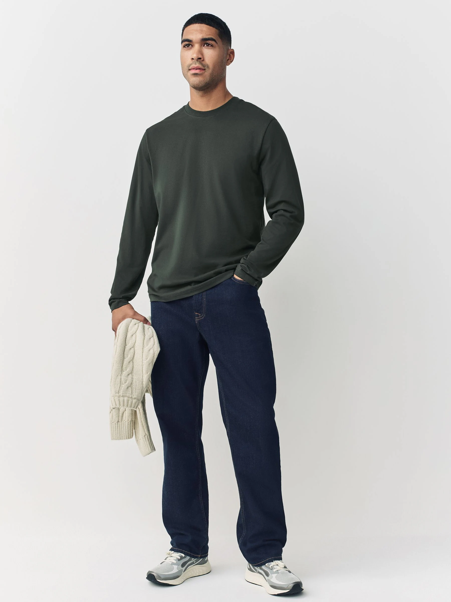 Groen - Normale Pasvorm - T-shirt met lange mouwen en ronde hals