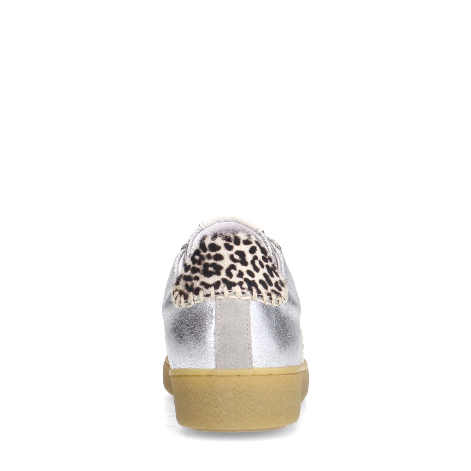 Zilveren leren sneakers met leopard details