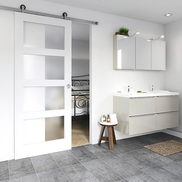 Porte coulissante Connemara 4 carreaux blanc H.204 x l.83 cm
