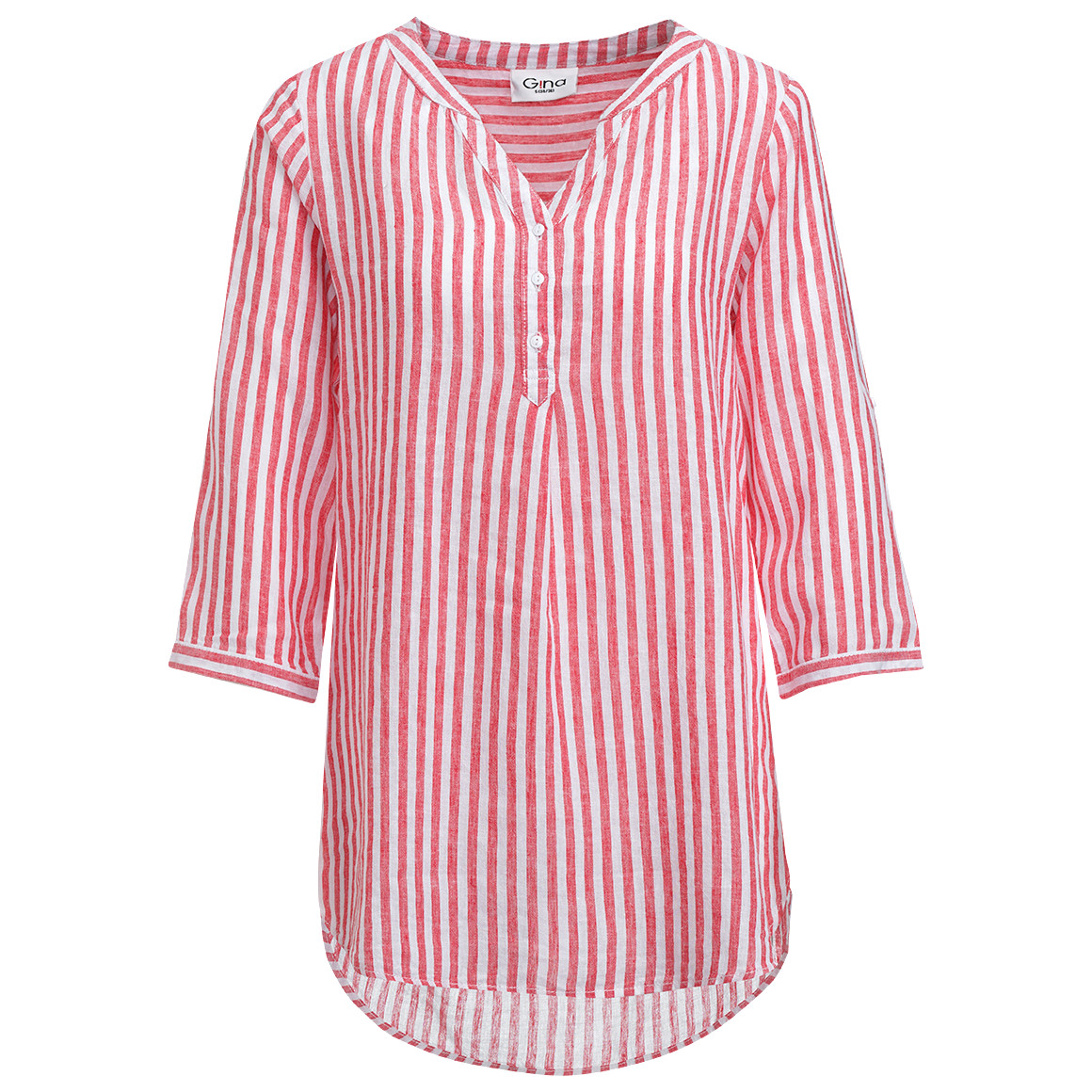Gina Damen Leinen-Bluse mit Streifen rot / weiss