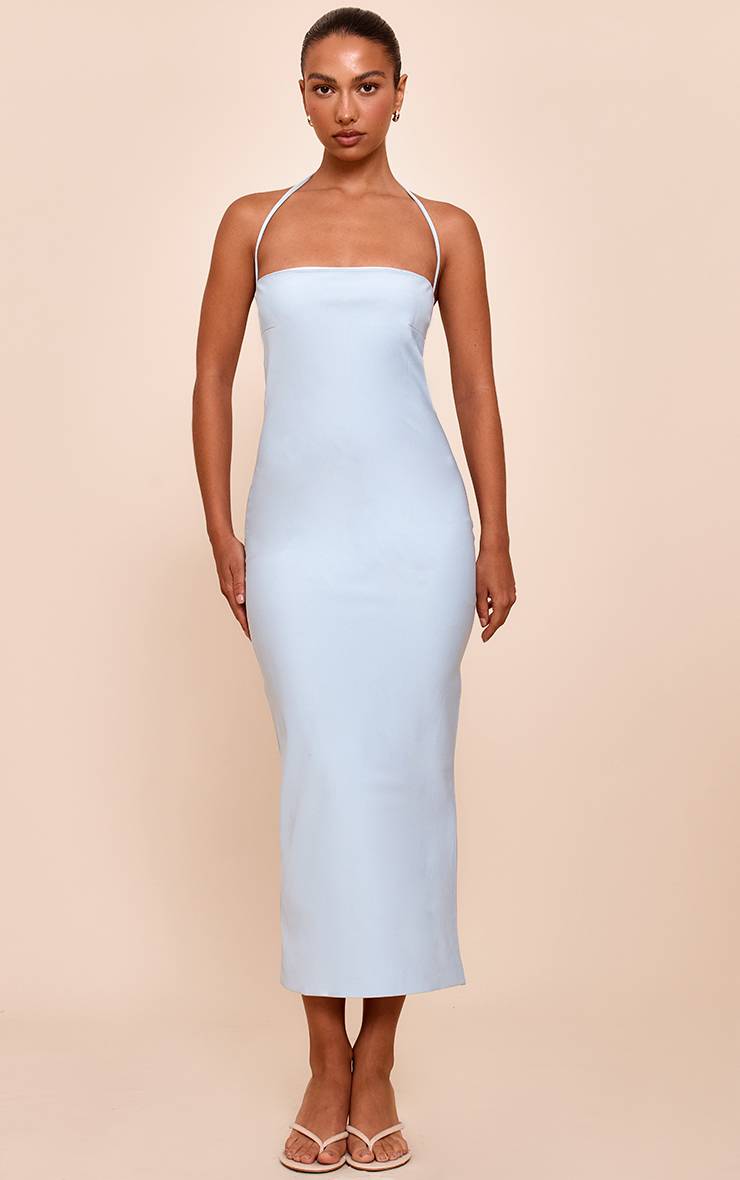 Bleu Layette Robe Midaxi Ajustée Tissée À Encolure Licou