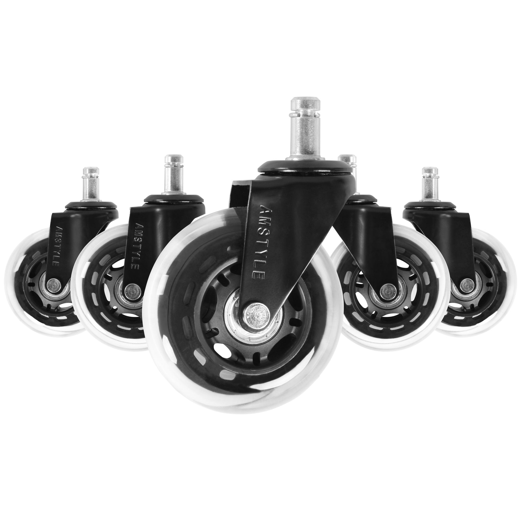 KADIMA DESIGN Gummierte Bürostuhlrollen für Teppich und Hartboden: 5er Set, 75 mm Durchmesser, geräuschlos, langlebig.