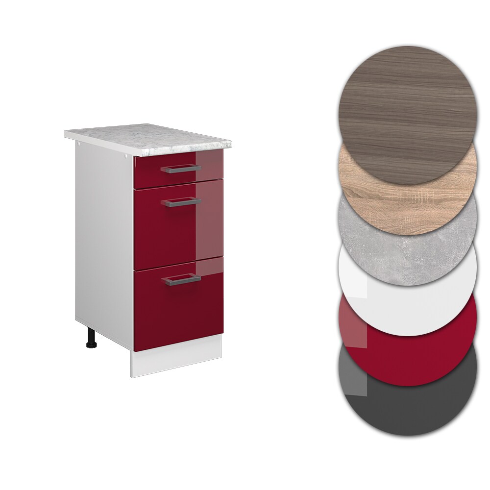 Vicco Schubladenunterschrank Küchenschrank Küchenzeile R-Line 40 cm Weiß Bordeaux Schublade Arbeitsplatte
