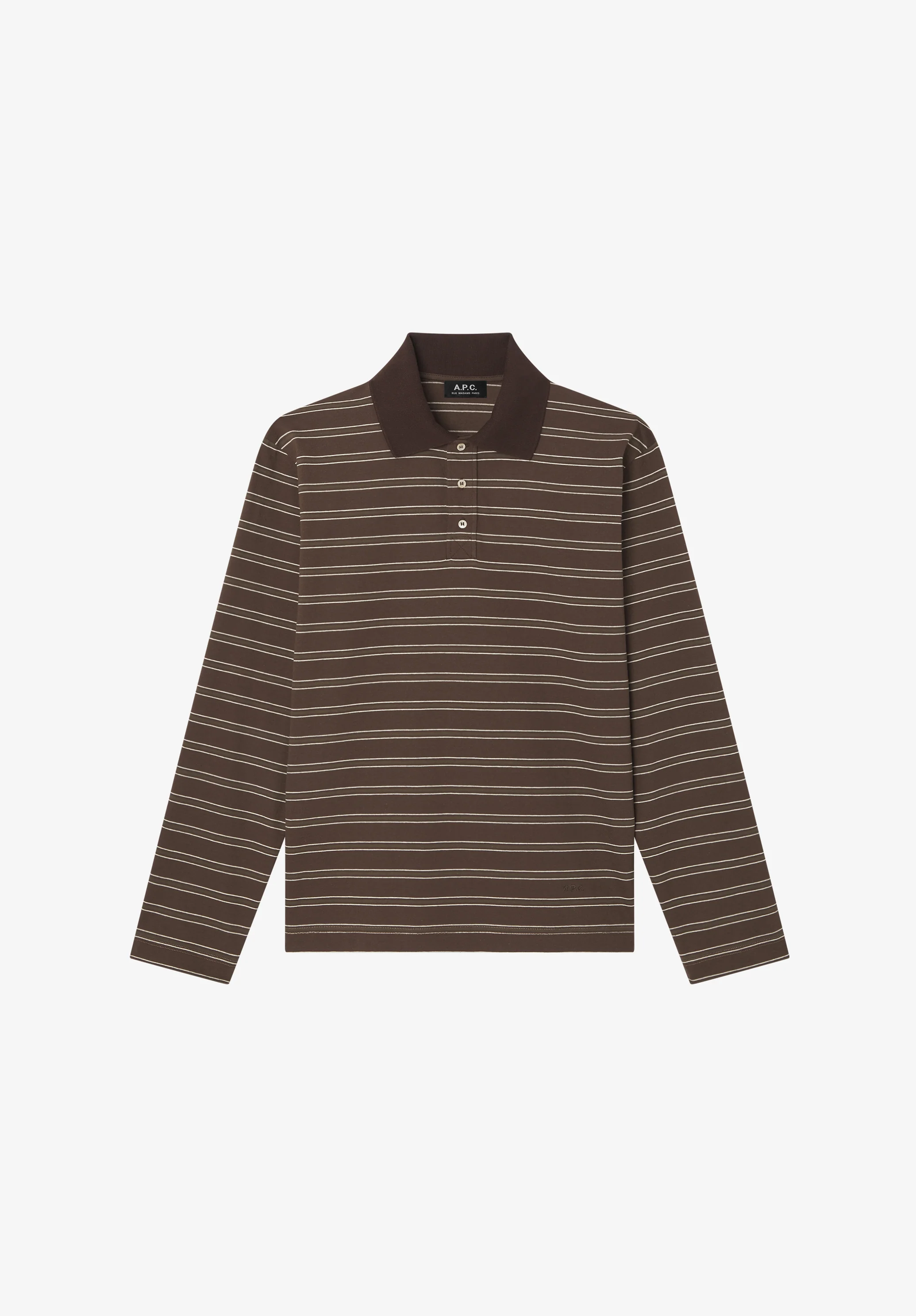 Polo manches longues rayé - Marron
