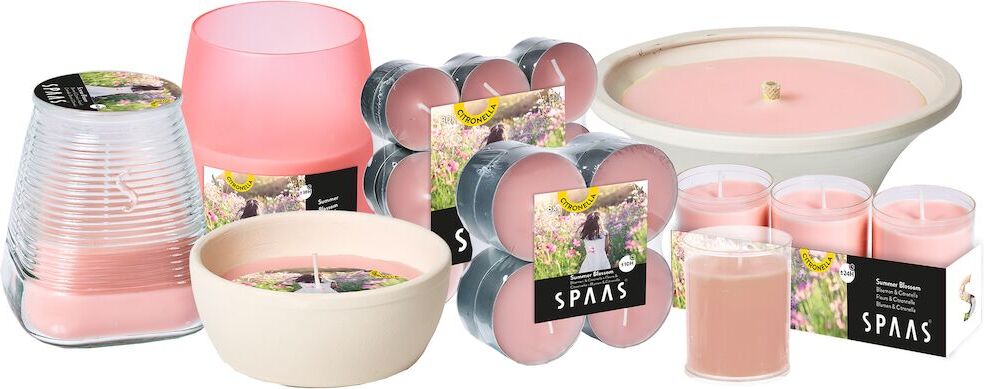Spaas citronellakaars Summer Blossom bloemig roze 13 uur D 10,9 H 4,6 cm