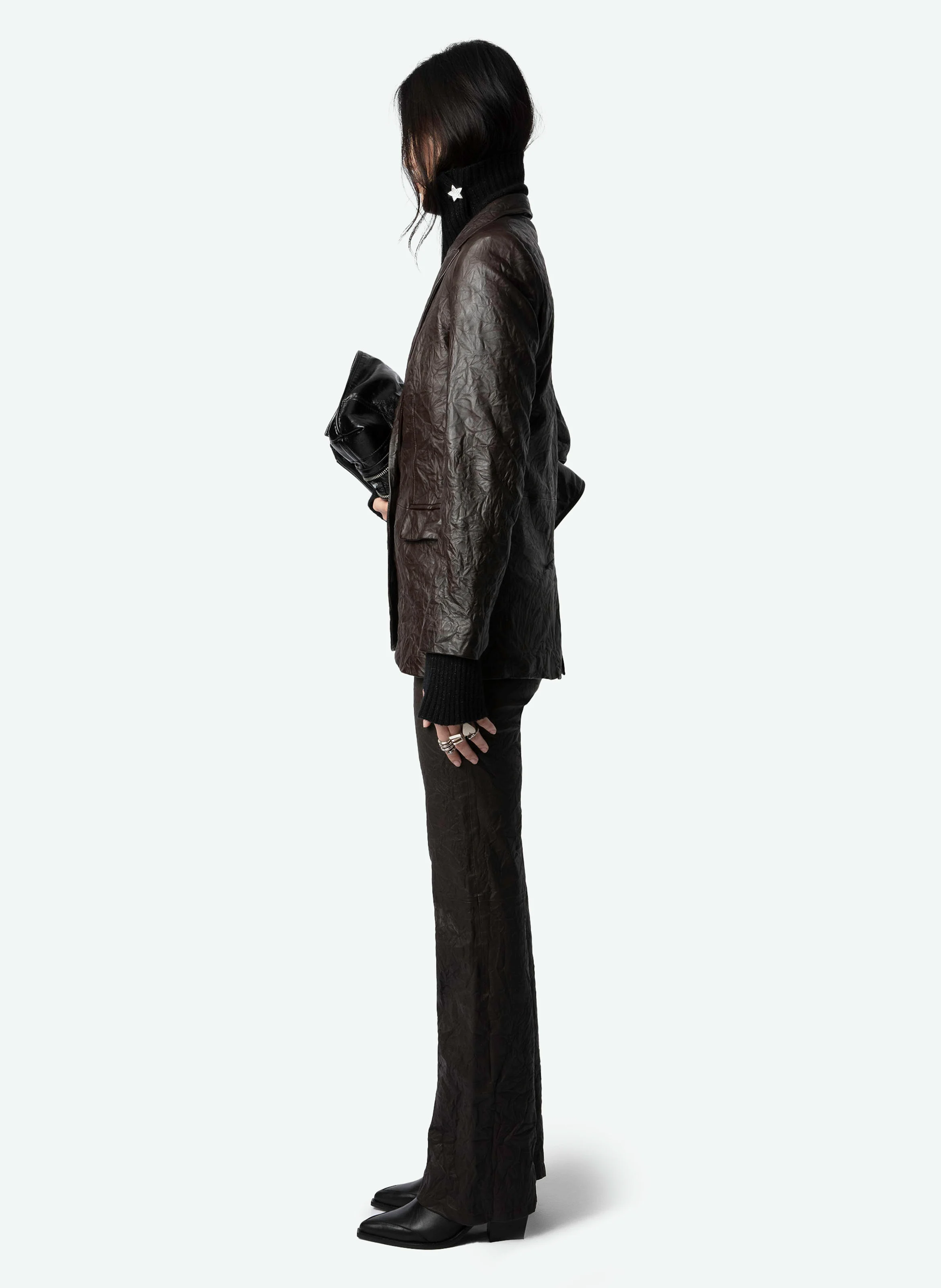 VALSE - Veste col tailleur en cuir| Beige